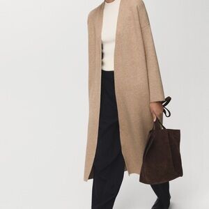 MANGO LONG KNITTED COAT LIGHT BROWN SIZE S NWT